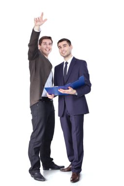 Tam uzunlukta iki işadamları birlikte ayakta portresi