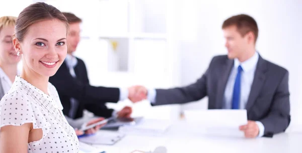 Business handshake. Business people shaking hands, finishing up a meeting. — Stock Photo, Image