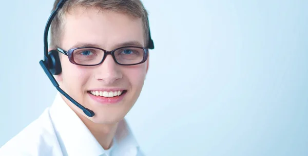 Operatore di assistenza clienti con auricolare isolato su sfondo bianco — Foto Stock