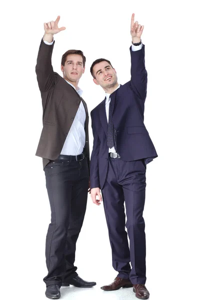 Полный портрет двух бизнесменов, стоящих вместе — стоковое фото