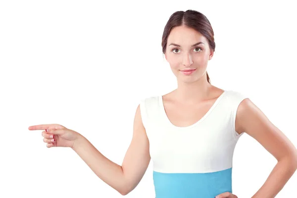 Young beautiful woman standing on white bckground — Stock Photo, Image