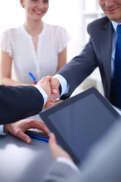 Business people shaking hands, finishing up a meeting. Business people — Stock Photo, Image