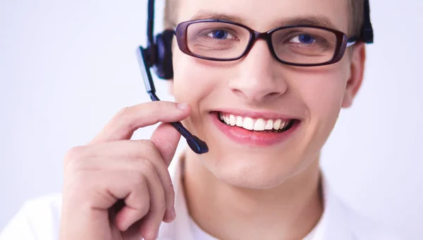 Customer support operator with a headset on white background — Stock Photo, Image