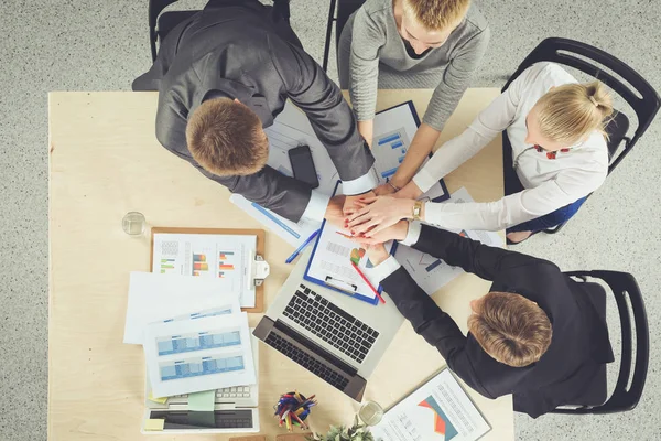 Business team with hands together - teamwork concepts, isolated. Business team — Stock Photo, Image