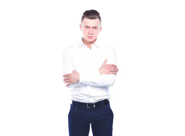 Portrait of a confident man standing over white background — Stock Photo, Image