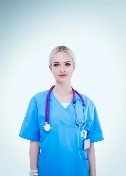 白い背景に隔離された女性医師の肖像画。女医. — ストック写真