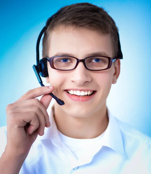 Customer support operator with a headset on white background — Stock Photo, Image