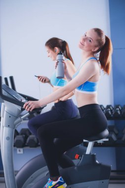 Bir grup insan üzerinde eğitmenler egzersiz jimnastik salonu. insanlar vasıl jimnastik salonu