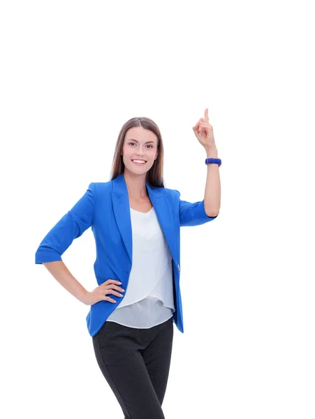 Portrait of young business woman pointing — Stock Photo, Image