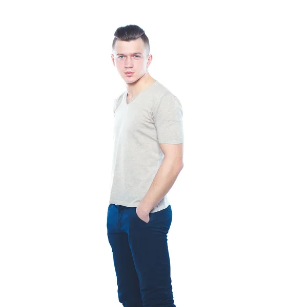 Портрет молодого человека на белом фоне — стоковое фото