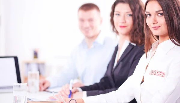 Business people sitting and discussing at business meeting, in office. Business people — Stock Photo, Image