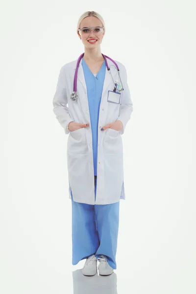 Portrait of female doctor standing against isolated on white background. Woman doctor. — Stock Photo, Image