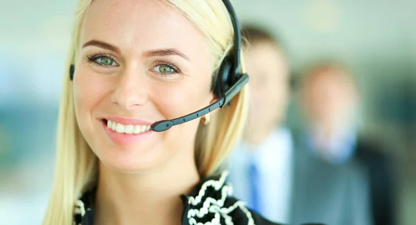 Portrait of support phone operator with the headset