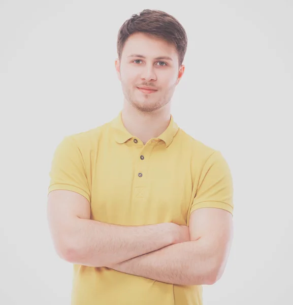 Young smiling man holding blank Pointer — Stock Photo, Image