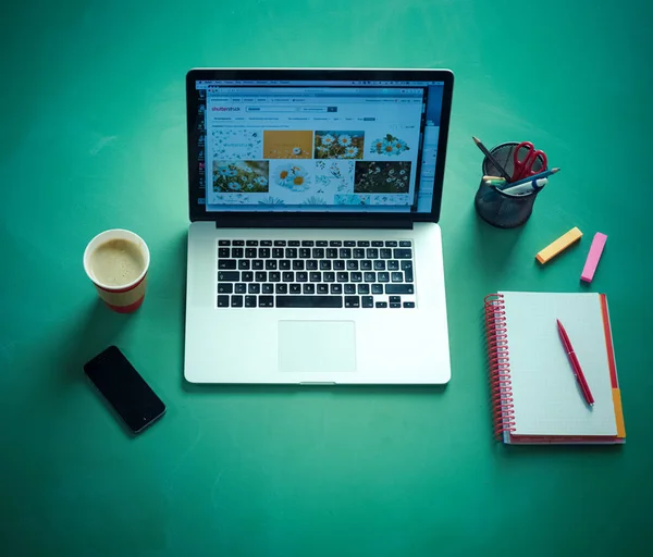 Work table space with laptop computer , flat lay — Stock Photo, Image