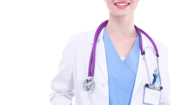 Beyaz arka planda izole edilmiş bir kadın doktorun portresi. Kadın doktor. — Stok fotoğraf