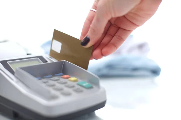 Credit card betaling, kopen en verkopen van producten diensten. Betaling per creditcard — Stockfoto