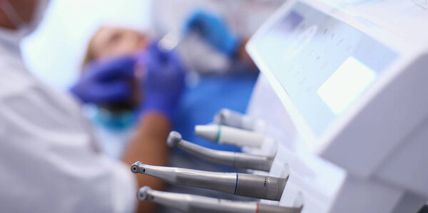 Different dental instruments and tools in a dentists office