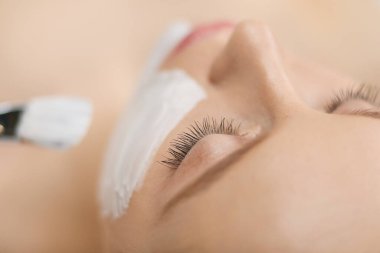 Spa yüz maskesi uygulaması. Spa güzelliği organik yüz maskesi uygulaması.