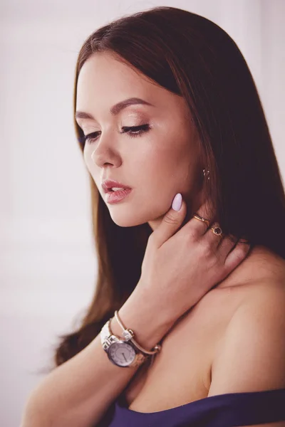 Retrato de belleza de cara femenina con piel natural — Foto de Stock