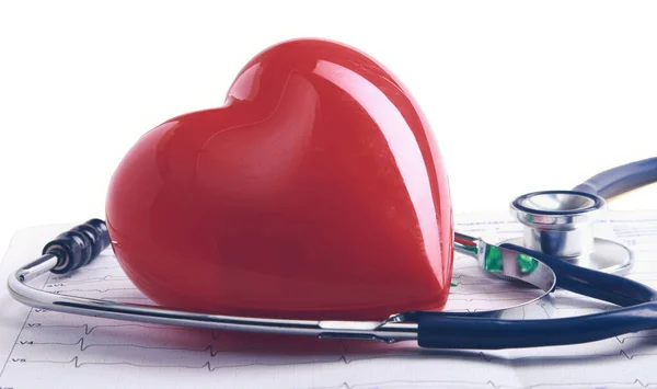 Red heart and a stethoscope — Stock Photo, Image