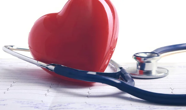 Red heart and a stethoscope — Stock Photo, Image