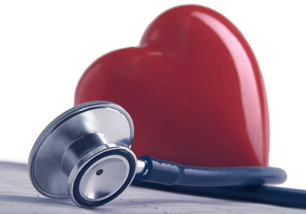 Red heart and a stethoscope — Stock Photo, Image