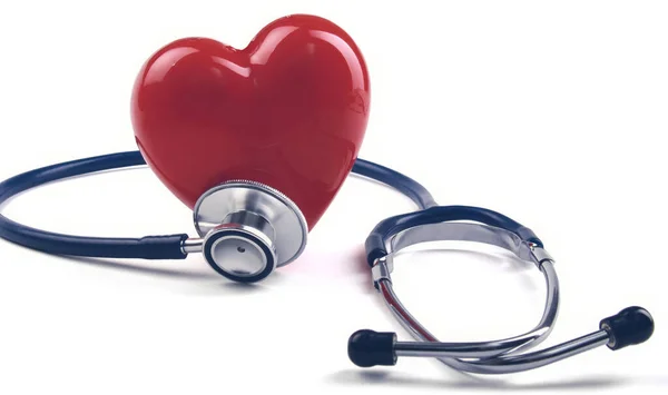 Červené srdce a stetoskop — Stock fotografie