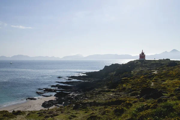 Punta Robaleira Lighthouse Cies Islands View Cabo Home — Stock fotografie