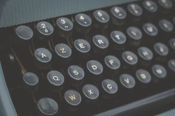 Gammal Vintage Blå Skrivmaskin Detalj — Stockfoto