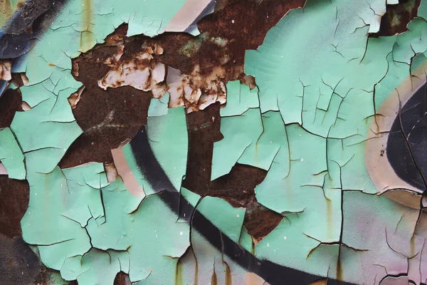 Green Aquamarine Old Graffiti Detail Rusty Wall — Stock Photo, Image