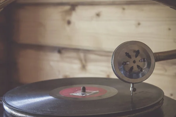 playing music in an old gramophone
