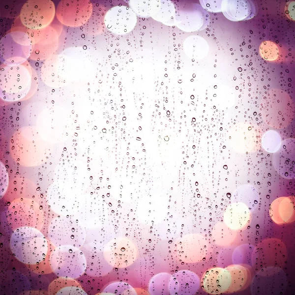 Gotas Lluvia Vaso Fondo Luces Bokeh —  Fotos de Stock