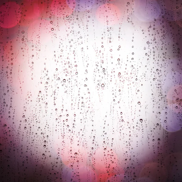 Raindrops Window Warm Bokeh Lights Background — Stock Photo, Image