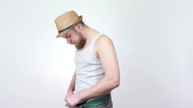 2 in 1.Big penis and small.Joy and despair,the guy looks to his pants.