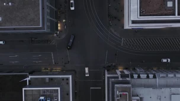 AERIAL: Beaufiful Overhead View of Downtown Berlin Mitte, Germany with Car Traffic and City Lights — стокове відео