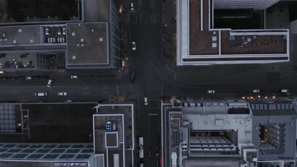 AERIAL: Beaufiful Overhead View of Downtown Berlin Mitte, Germany with Car Traffic and City Lights — 图库视频影像