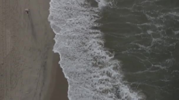 AERIAL: Voo sobre Venice Beach com ondas pela manhã, Los Angeles, Califórnia — Vídeo de Stock