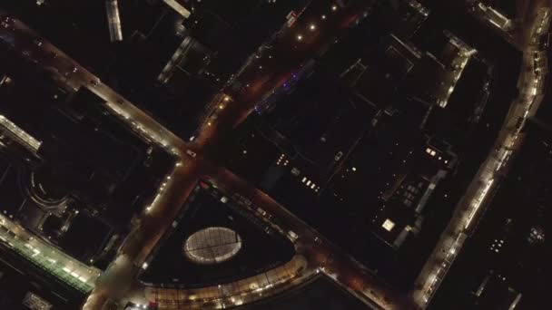 AERIAL: slow Overhead of City at Night with Lights and Traffic, Cologne, Germany — 图库视频影像