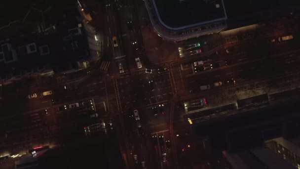 AERIAL: Night flight towards big intersection in Cologne Germany — Stock Video