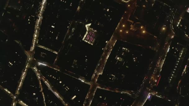 AERIAL: slow Overhead of City at Night with Lights and Traffic, Cologne, Germany — 图库视频影像