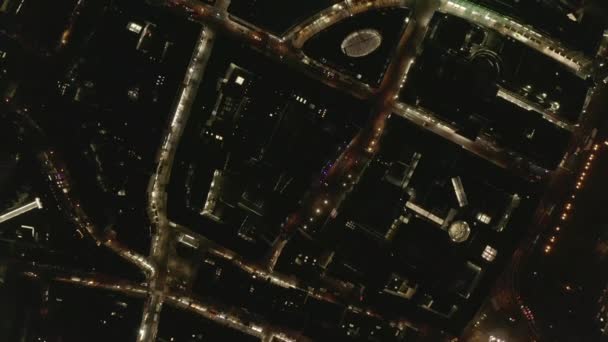 AERIAL: slow Overhead of City at Night with Lights and Traffic, Cologne, Germany — 图库视频影像