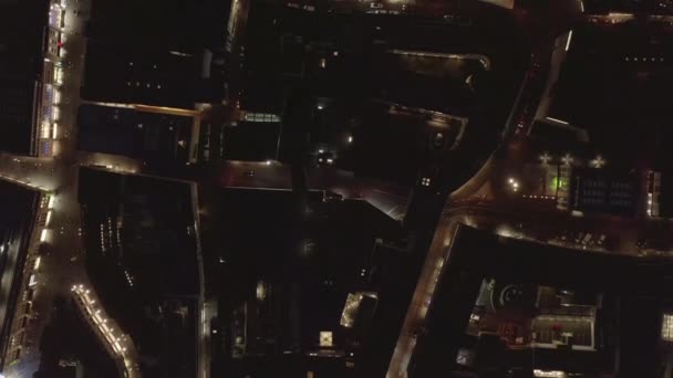 AERIAL: Slow Overhead Shot of City on Night with Lights and Traffic, Köln, Tyskland — Stockvideo