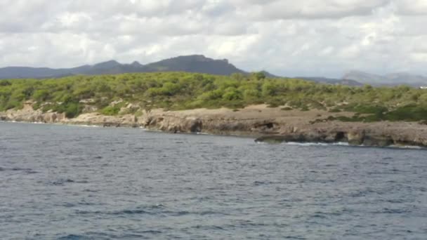 AERIAL: Tropische Eiland Rotskust met Jungle Forest op de achtergrond Zonnig Weer, Zonneschijn — Stockvideo