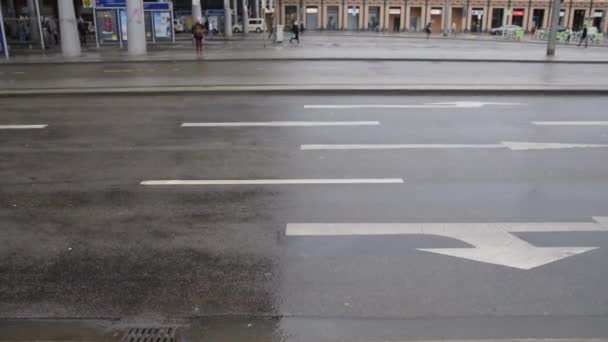 SLOW MOTION: Auto che passano su Rainy Road in Germania Luce del giorno — Video Stock