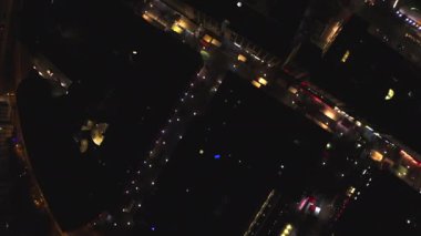 Frankfurt am Main Birdsview, Almanya Şehir Işıklarıyla Gece Skyline