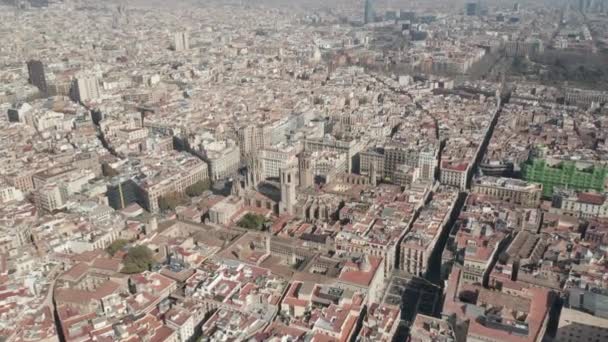 AERIAL: Широкий перелет над Барселоной в Светлый солнечный день — стоковое видео