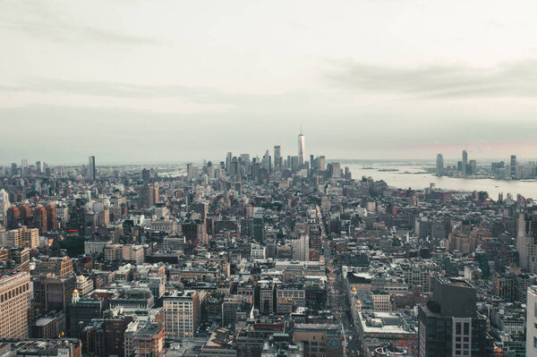 Breathtaking Wide View of Manhattan, New York City Skyline right after Sunset HQ
