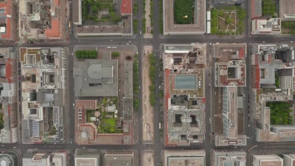 AERIAL: Overhead Birds View of Empty European City Street in Berlin Central during Coronavirus COVID-19 Pandemic with Construction Sites on May 16th 2020 — Stock Video