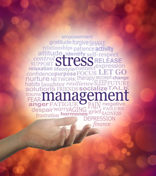 Consejero de estrés con una burbuja de palabras de manejo del estrés — Foto de Stock